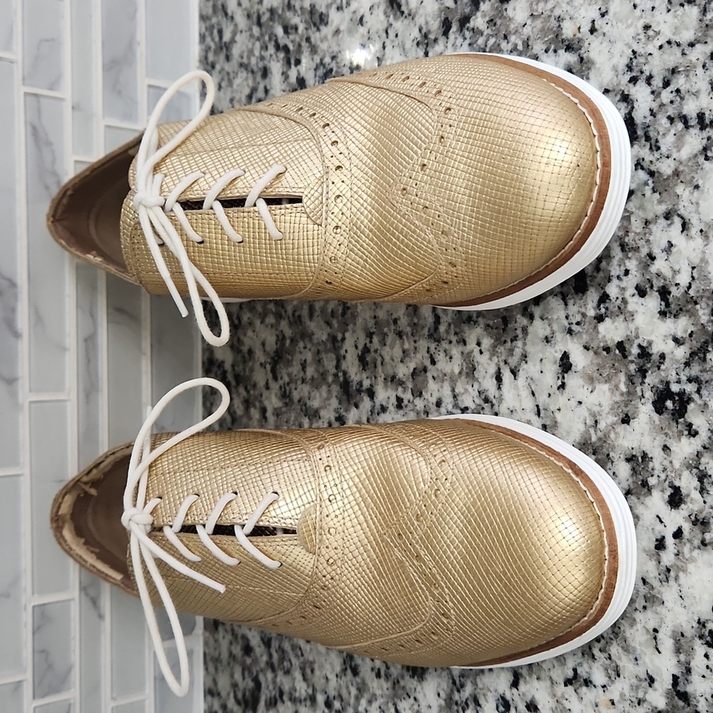 Metallic Gold Cole Haan Grand Zero Wingtip Oxford Dress Shoes sz 11 B grand 0S - Picture 2 of 7